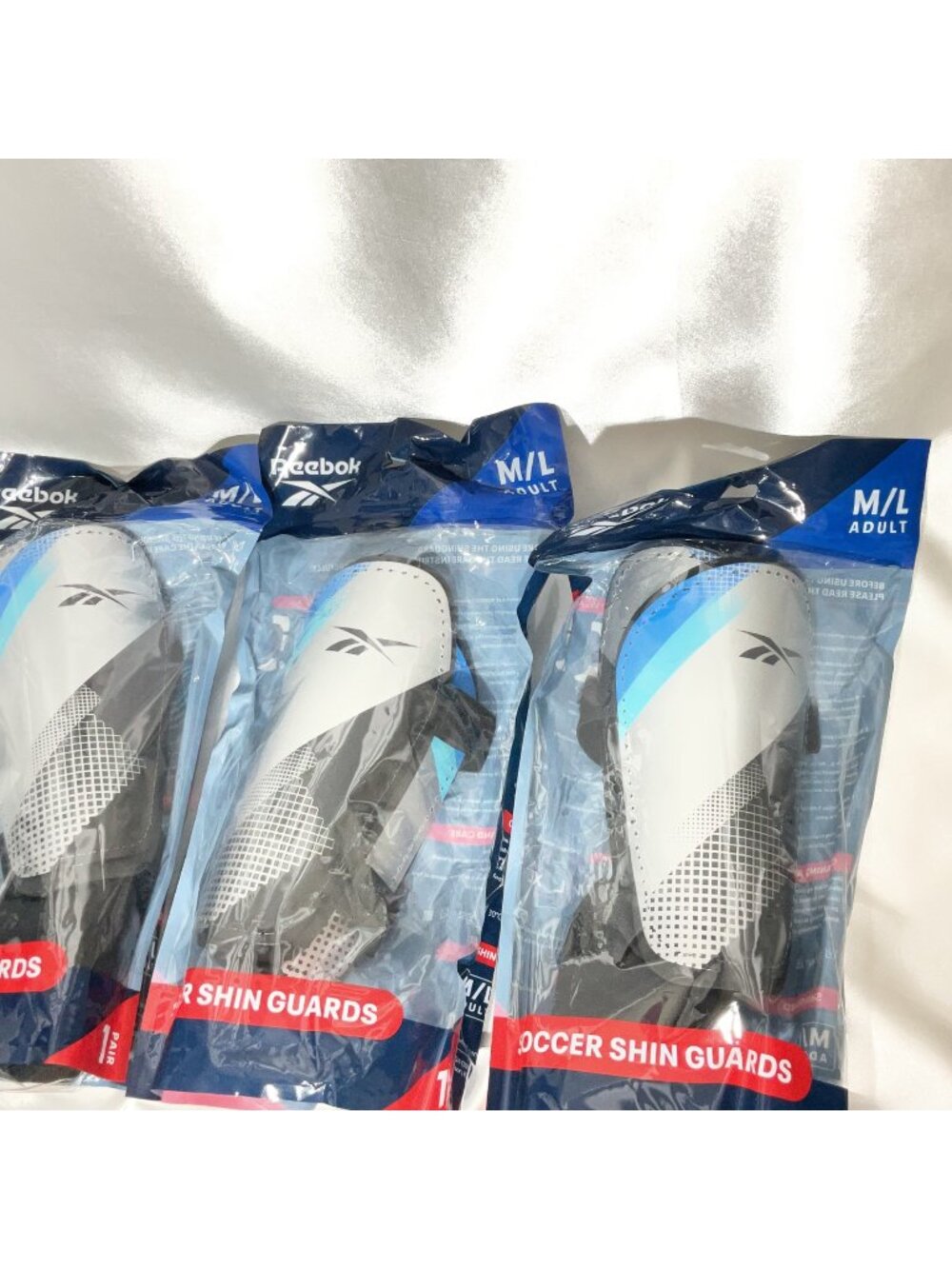 3 pack Reebok M/L Adult Soccer Shin Guards With Adjustable Straps - Lightweight